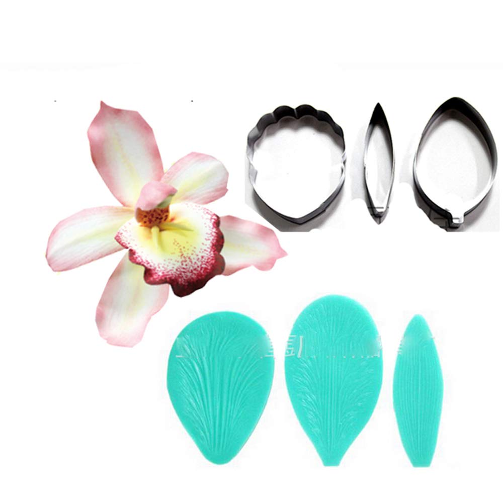 Cymbidium Orchid Petal Flower Cutter Cake Decorating Tools Fondant Mold Cattleya Orchid Petal Veiners Mould