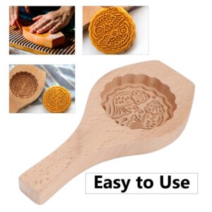 Wood Cookie Model Mooncake Biscuit Model, Festival Hand-Pressure Moon Cake Model with 3D Flower Pattern Eco-Environmental Baking Decoration Tools for Biscuit Chocolate Pumpkin Pie(Fish Pattern)