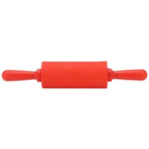 non-stick silicone rolling pin dough rollers for baking and rolling dough with wooden handle for home kitchen children cake 9 inch(red)