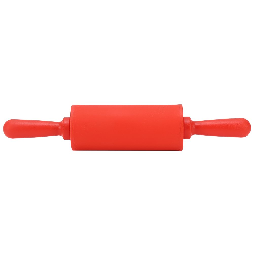 Non-Stick Silicone Rolling Pin Dough Rollers for Baking and Rolling Dough with Wooden Handle for Home Kitchen Children Cake 9 Inch(Red)