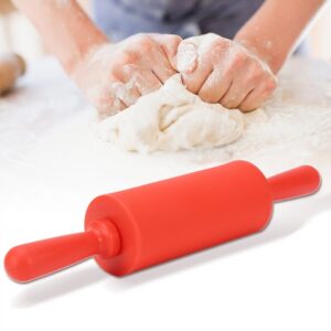 Non-Stick Silicone Rolling Pin Dough Rollers for Baking and Rolling Dough with Wooden Handle for Home Kitchen Children Cake 9 Inch(Red)