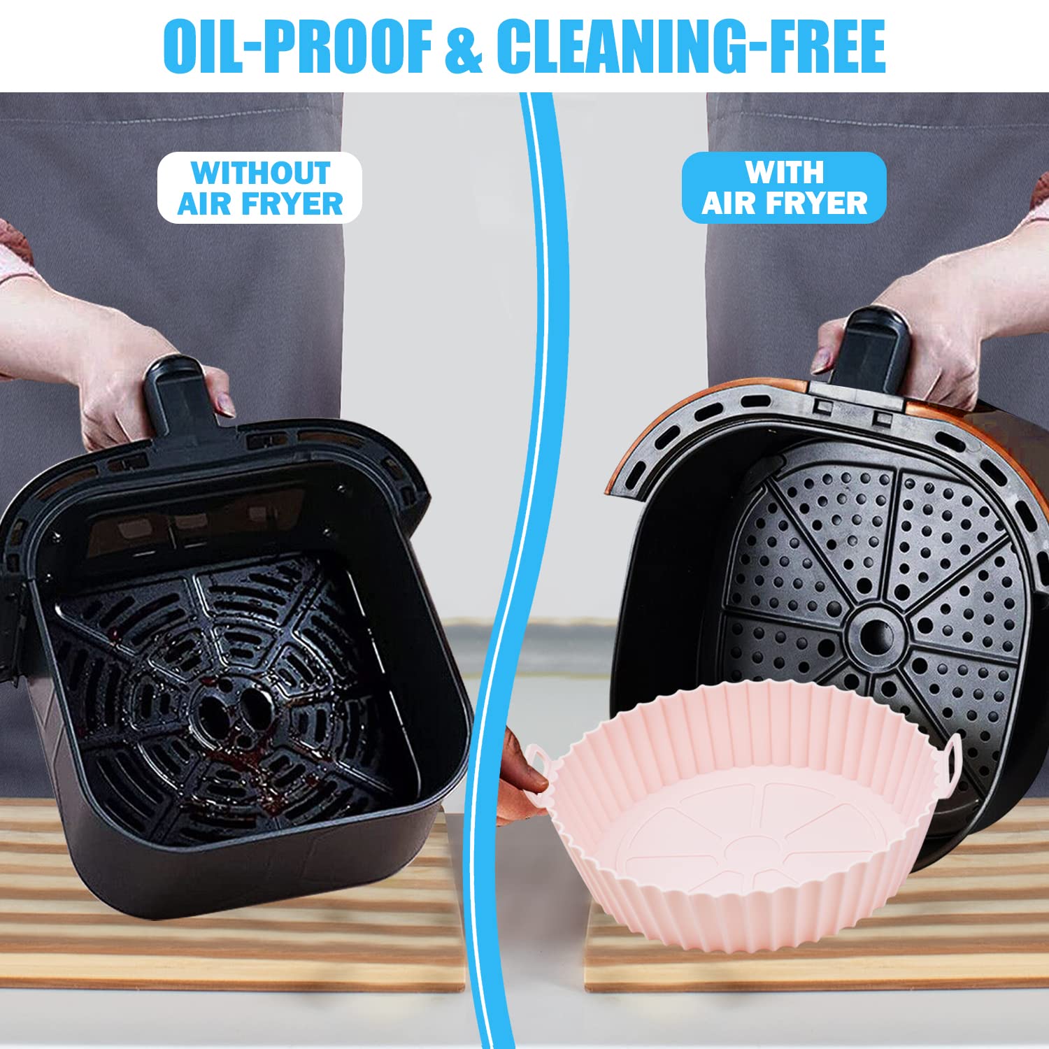 Air Fryer Silicone Pot, 2 Pack Reusable Silicone Air Fryer Liners, Air Fryer Accessories, Replacement for Disposable Parchment Paper Liner Fit 3.5-7Qt