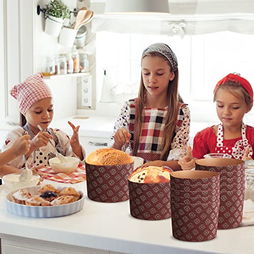 Nuanchu 12 Pieces Panettone Paper Mold Easter Bread Paper Mold Round Brown Panettone Pan Baking Cups Easter Bread Forms for Muffin Cake Bread Loaf, 4.92 x 3.54 Inch(Brown, Flower)