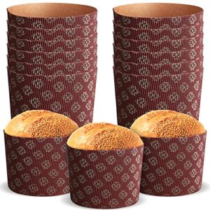 nuanchu 12 pieces panettone paper mold easter bread paper mold round brown panettone pan baking cups easter bread forms for muffin cake bread loaf, 4.92 x 3.54 inch(brown, flower)