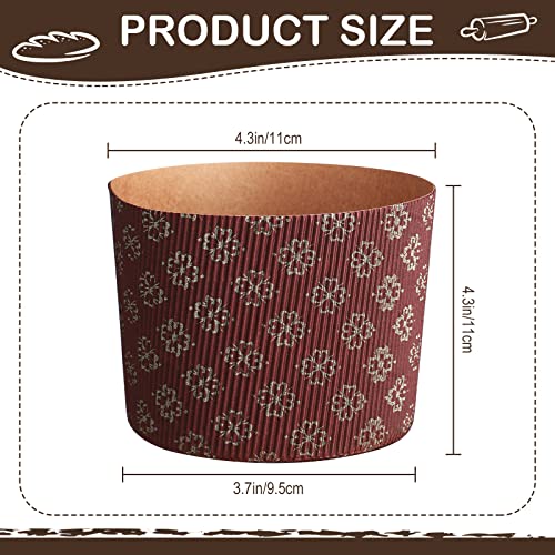 Nuanchu 12 Pieces Panettone Paper Mold Easter Bread Paper Mold Round Brown Panettone Pan Baking Cups Easter Bread Forms for Muffin Cake Bread Loaf, 4.92 x 3.54 Inch(Brown, Flower)