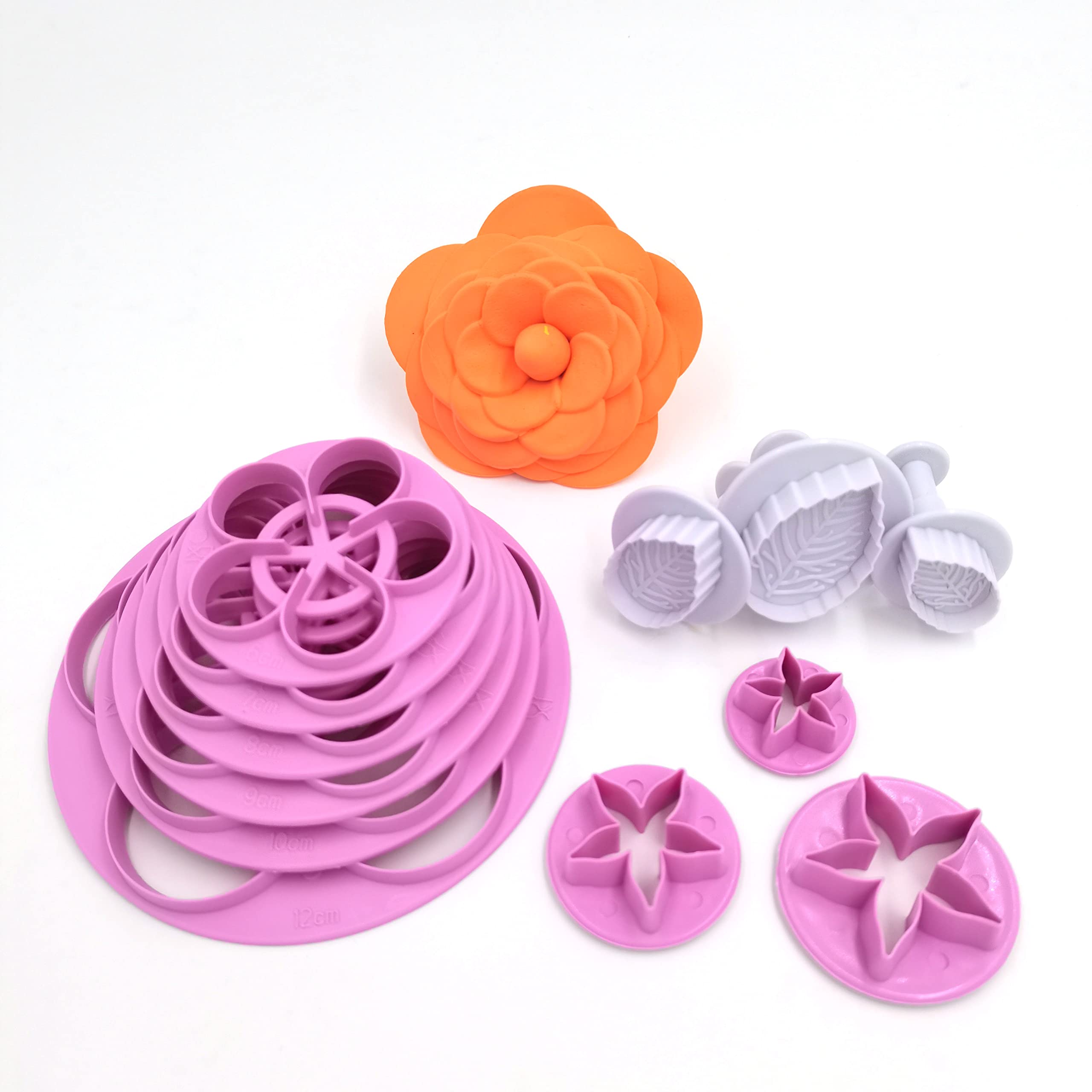 Gobaker Rose Petal Calyx Leaf Cutter Set Gumpaste Flower Mold Sugarcraft Fondant Modelling Tools for Cake Decorating，Pack of 12