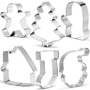 christmas cookie cutters,6 pcs large size santa face,christmas sock,glove,tree,gingerbread men,house shapes stainless steel molds for cakes,biscuits,sandwiches,fondant and pancakes