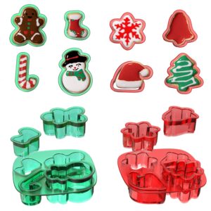 mini christmas cookie cutters, 8 piece small xmas holiday cookies molds biscuit cutters of gingerbread man, snowman, christmas sock, candy cane, snowflake, christmas tree, jingle bell, christmas hat