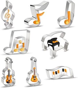 note sign music theme - 8 piece stainless steel metal g-clef, piano, violin, guitar, eighth note, quarter note, note cookie cutter shape set party favors