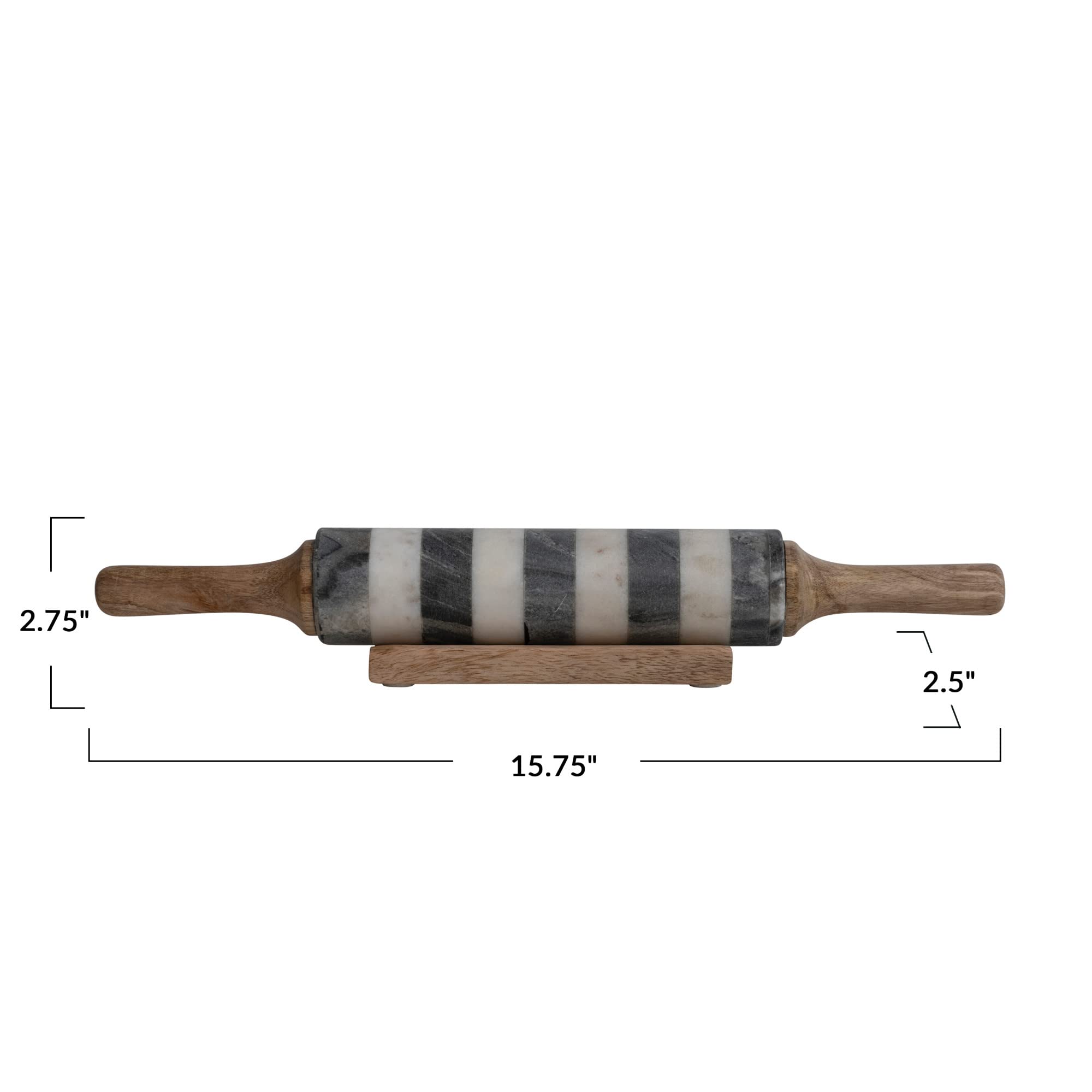 Bloomingville Striped Marble Rolling Pin with Wood Stand, Natural, Black, and White Kitchen Utility