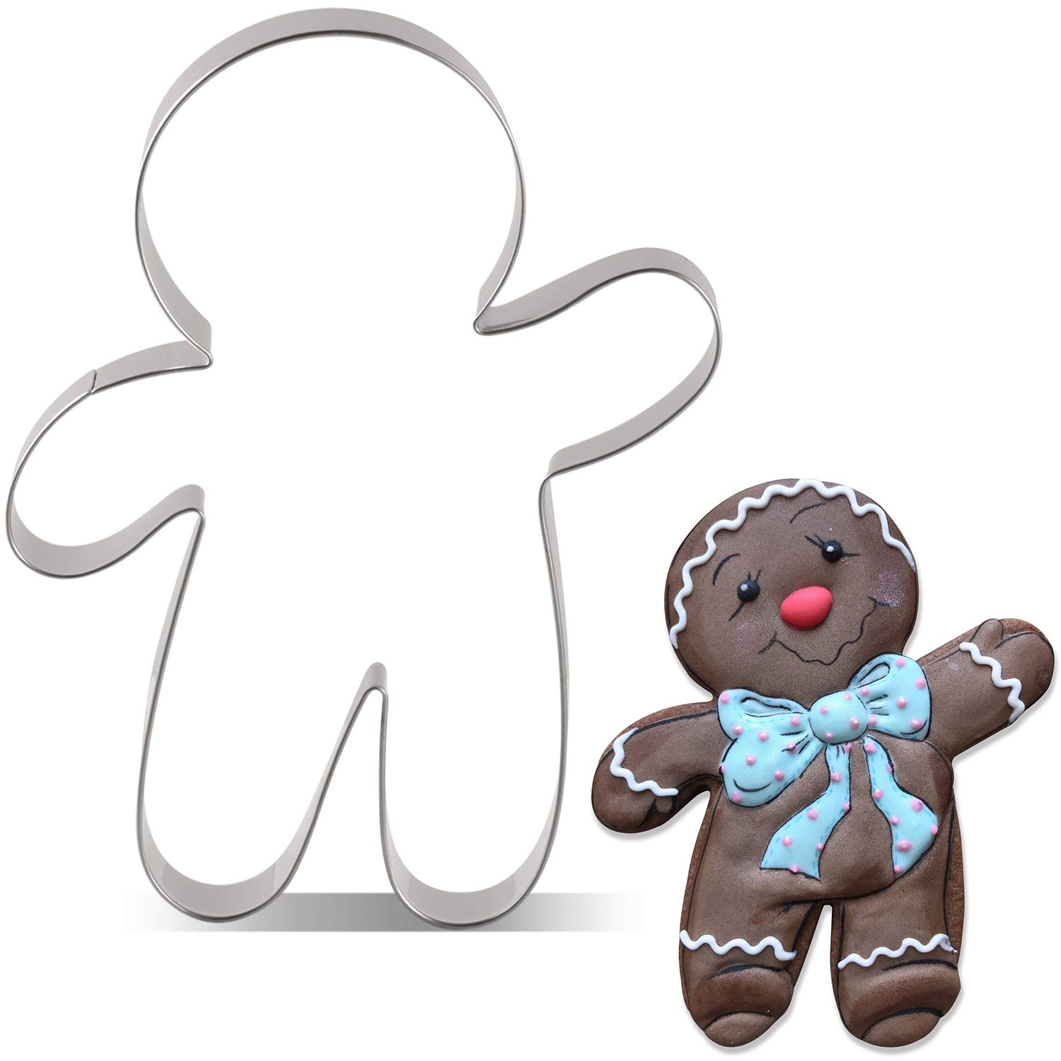 LILIAO Christmas Waving Gingerbread Man Cookie Cutter - Extra Large: 4.2 x 5.6 inches - Stainless Steel