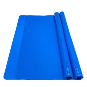 extra large 24''x 20'' silicone baking mat for dough rolling pastry fondant mat nonstick and nonskid heat resistent, countertop protector, dining table mat and placemat(extra large blue 2 pack)