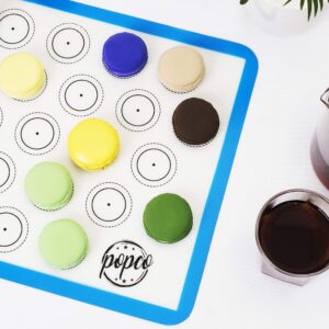 POPCO Macaron Baking Kit (19pcs Set) - 2 Half Size and 2 Quarter Size Silicone Macaron Baking Mats Plus 8 Piping Tips, 3 Piping Bags with 3 Bag Ties, 1 Coupler