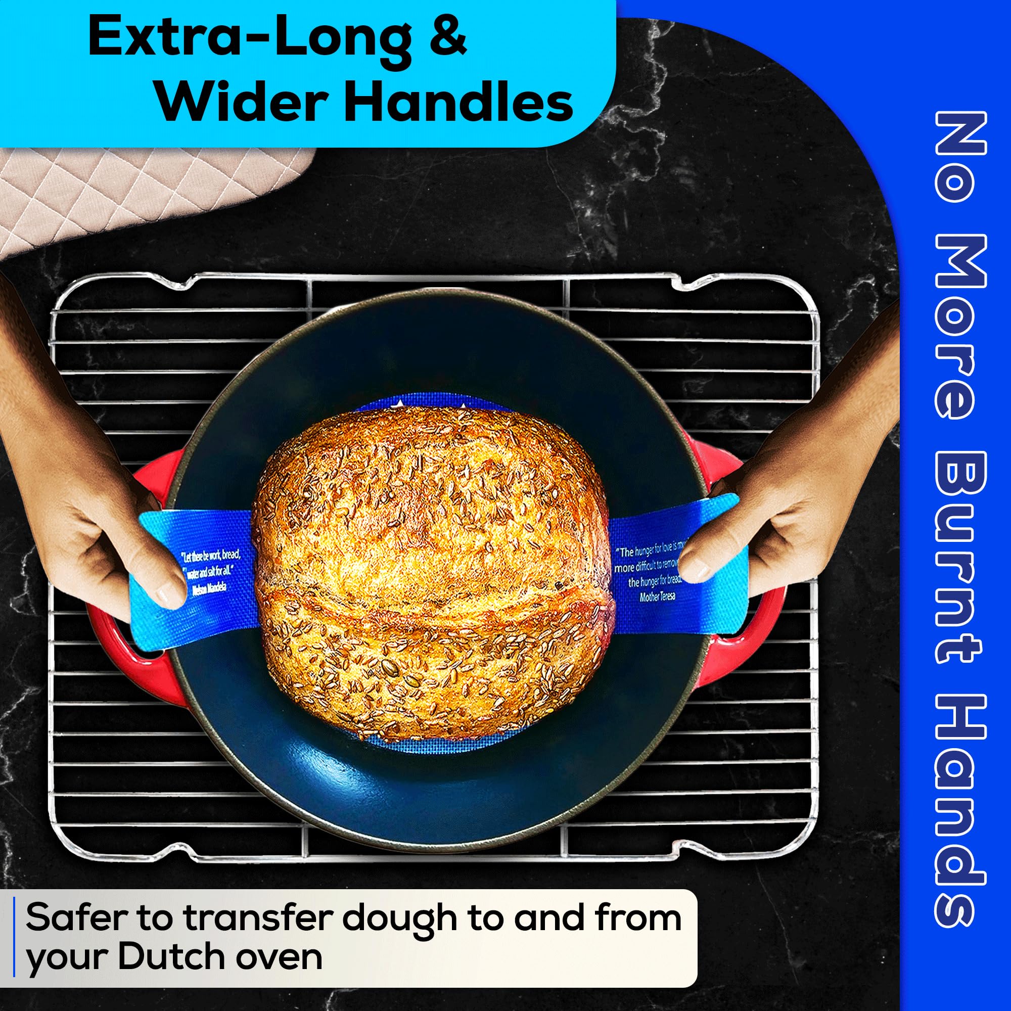 Silicone Bread Sling Dutch Oven Liner-Extra Thick Non-Stick Reusable Silicone Sourdough Bread Baking Mat with Long Handles, Sourdough Bread Baking Supplies (BlueUSA)