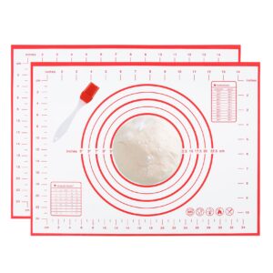 silicone pastry mat 2 pack non stick baking mat with measuremenst 16" x 12" small non slip silicone baking mat for fondant/rolling dough/pie crust/cookies/pizza/bread bpa free kneading mat