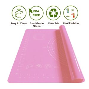 Pink Silicone Baking Mat Pastry Mat For Rolling Out Dough Pastry Pie Crust and Fondant Nonstick Thick Large 25” X 18” With Measurement, BPA Free Non stick Non Slip and Easy to Clean Reusable