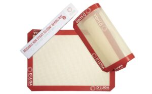 d'luga 2-pack non-stick silicone baking mat, reusable heat-resistant liner for baking pans and cookies, easy & convenient, 16.5"x11.6" size, no oil greasing needed, food-grade quality.