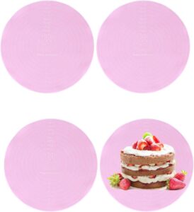 4pcs silicone baking mats, round silicon baking mat with measurements non-slip pastry mat non-stick heat resistant cake mat for cake turntable stand reusable silicone mat for baking pan, pink