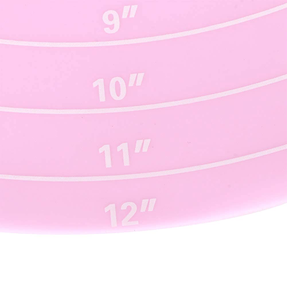 4PCS Silicone Baking Mats, Round Silicon Baking Mat with Measurements Non-slip Pastry Mat Non-stick Heat Resistant Cake Mat for Cake Turntable Stand Reusable Silicone Mat for Baking Pan, Pink