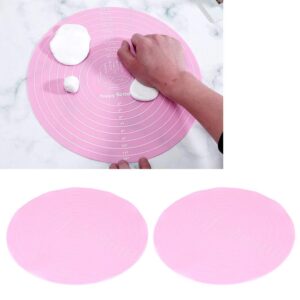 4PCS Silicone Baking Mats, Round Silicon Baking Mat with Measurements Non-slip Pastry Mat Non-stick Heat Resistant Cake Mat for Cake Turntable Stand Reusable Silicone Mat for Baking Pan, Pink