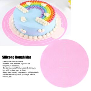 4PCS Silicone Baking Mats, Round Silicon Baking Mat with Measurements Non-slip Pastry Mat Non-stick Heat Resistant Cake Mat for Cake Turntable Stand Reusable Silicone Mat for Baking Pan, Pink