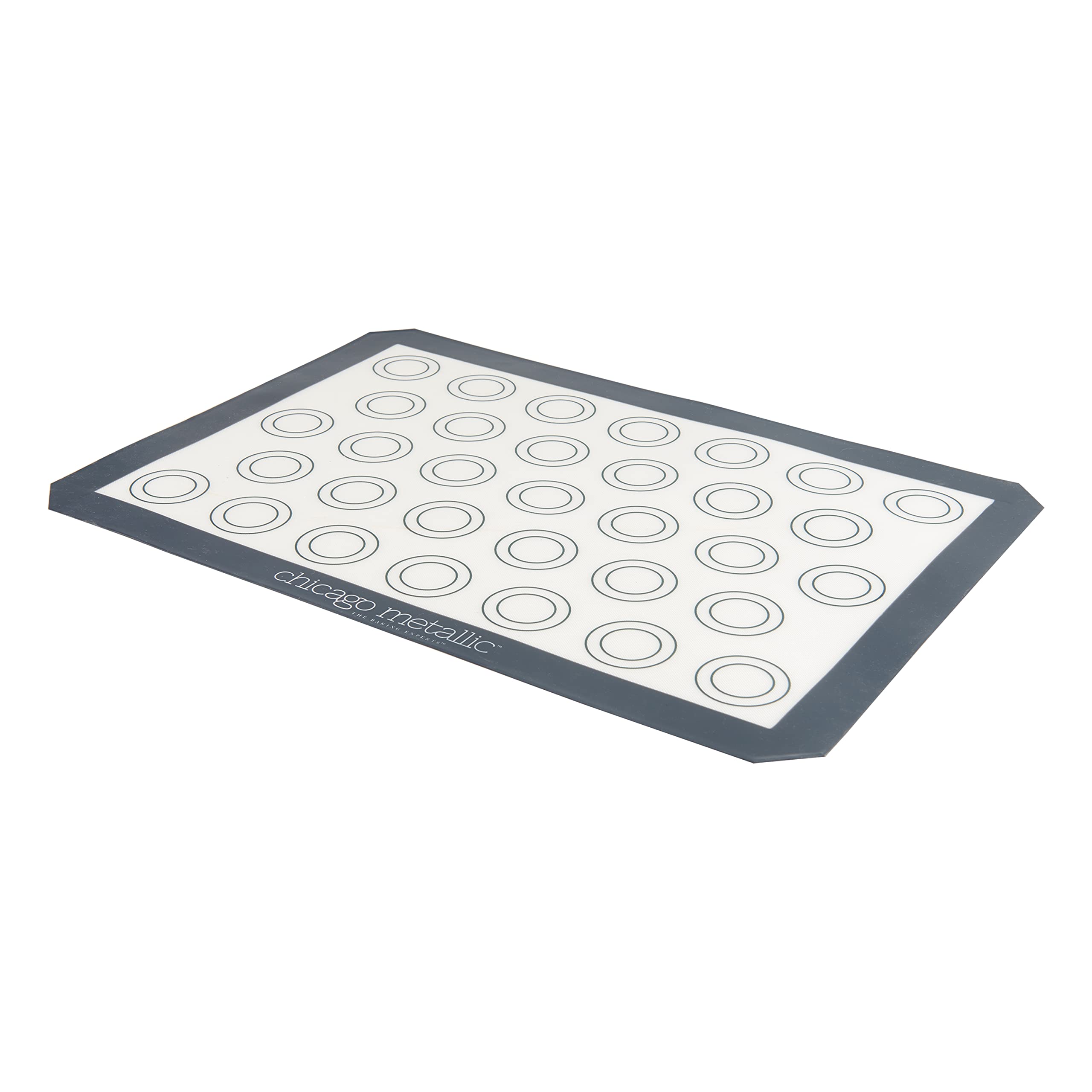 Chicago Metallic Silicone Pastry Mat with Measurements,, Baking Mat with Cookie Marks Gray 16.5x11.5 Inch