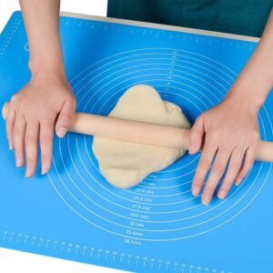 kitzer non stick silicone baking mat, blue 25 inches x 18 inches non slip on surfaces for rolling dough with measurements, heat resistant, reusable, and easy to clean made with food grade silicone
