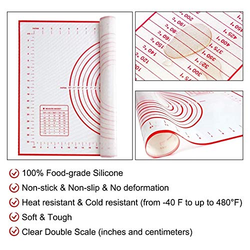 Large Silicone Pastry Mat Non Stick,Non Slip Baking Mat with Measurement Fondant Mat, Counter Mat, Dough Rolling Mat, Oven Liner