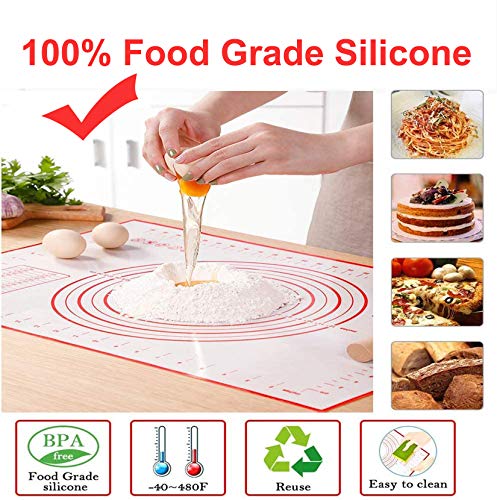 Large Silicone Pastry Mat Non Stick,Non Slip Baking Mat with Measurement Fondant Mat, Counter Mat, Dough Rolling Mat, Oven Liner