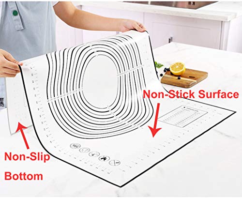 Large Silicone Pastry Mat Non Stick,Non Slip Baking Mat with Measurement Fondant Mat, Counter Mat, Dough Rolling Mat, Oven Liner