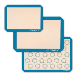 silicone baking mat,silicone mats for baking,100% non-stick reusable food safe liners-silicone baking sheet great for macaron, cookies, bread and pastry（3 pack blue）