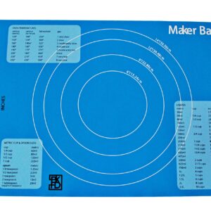 Maker Baker Blue Silicone pastry & baking mat | non-stick non-slip mat | Extra Large Convenient Measurements Imperial & Metric units |Excellent for rolling dough | Food safe BPA free non-toxic