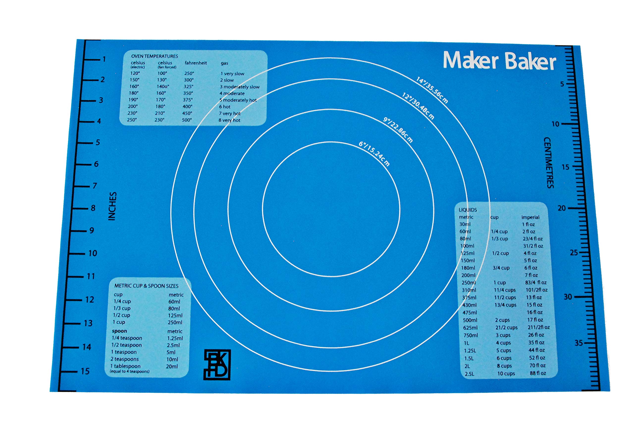 Maker Baker Blue Silicone pastry & baking mat | non-stick non-slip mat | Extra Large Convenient Measurements Imperial & Metric units |Excellent for rolling dough | Food safe BPA free non-toxic