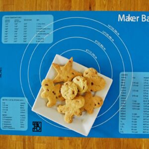 Maker Baker Blue Silicone pastry & baking mat | non-stick non-slip mat | Extra Large Convenient Measurements Imperial & Metric units |Excellent for rolling dough | Food safe BPA free non-toxic