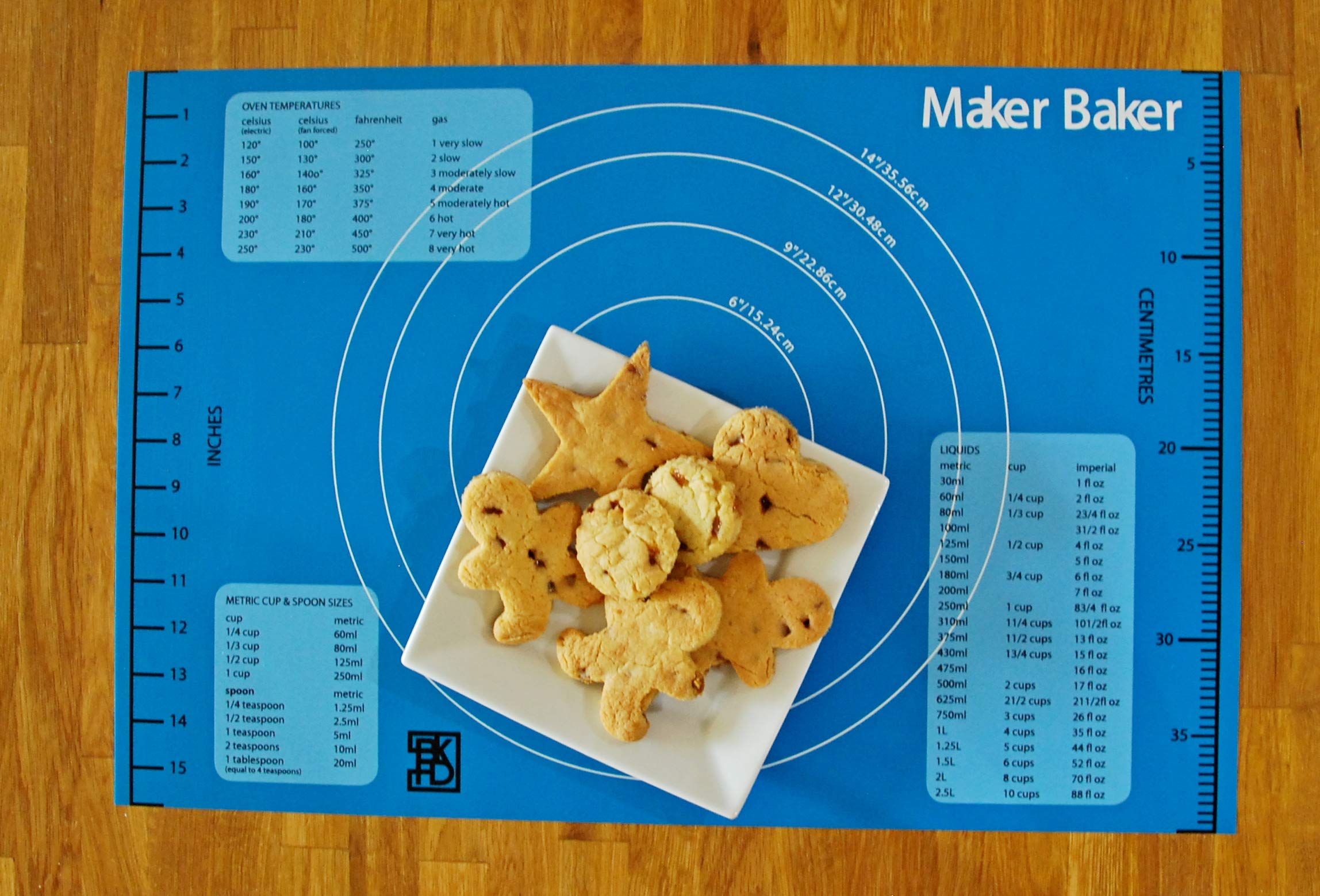 Maker Baker Blue Silicone pastry & baking mat | non-stick non-slip mat | Extra Large Convenient Measurements Imperial & Metric units |Excellent for rolling dough | Food safe BPA free non-toxic