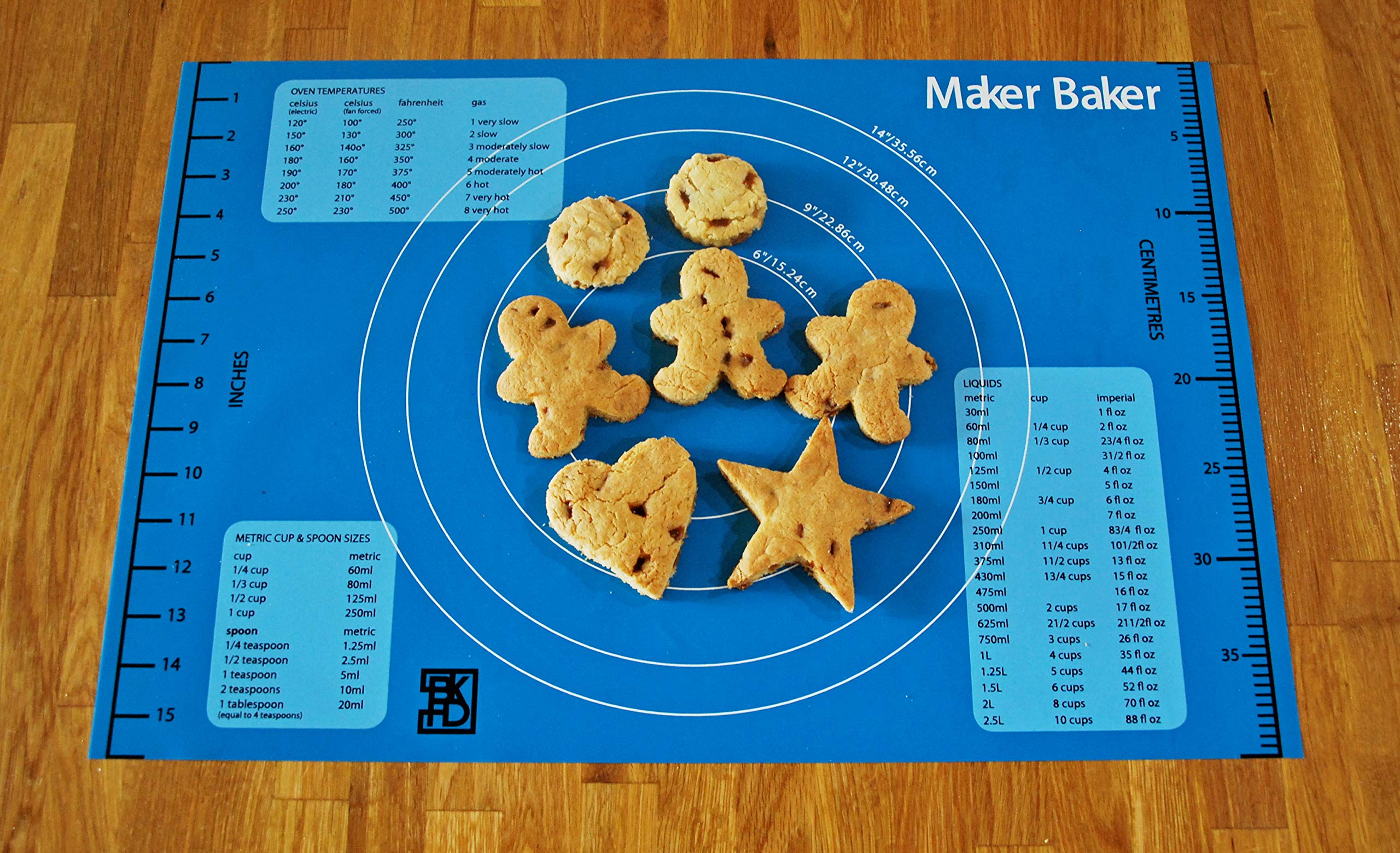 Maker Baker Blue Silicone pastry & baking mat | non-stick non-slip mat | Extra Large Convenient Measurements Imperial & Metric units |Excellent for rolling dough | Food safe BPA free non-toxic