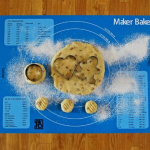 Maker Baker Blue Silicone pastry & baking mat | non-stick non-slip mat | Extra Large Convenient Measurements Imperial & Metric units |Excellent for rolling dough | Food safe BPA free non-toxic