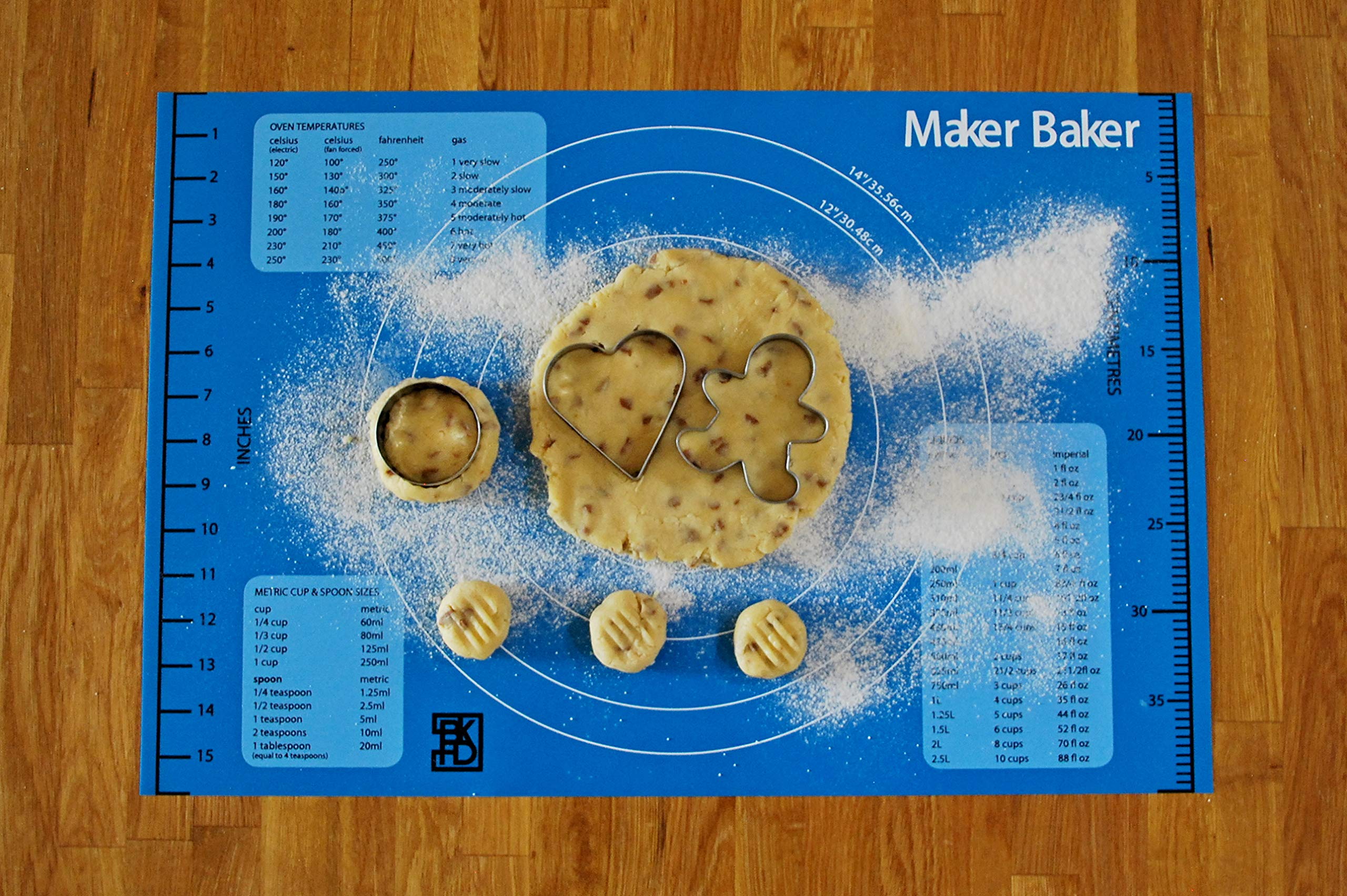 Maker Baker Blue Silicone pastry & baking mat | non-stick non-slip mat | Extra Large Convenient Measurements Imperial & Metric units |Excellent for rolling dough | Food safe BPA free non-toxic