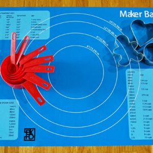 Maker Baker Blue Silicone pastry & baking mat | non-stick non-slip mat | Extra Large Convenient Measurements Imperial & Metric units |Excellent for rolling dough | Food safe BPA free non-toxic