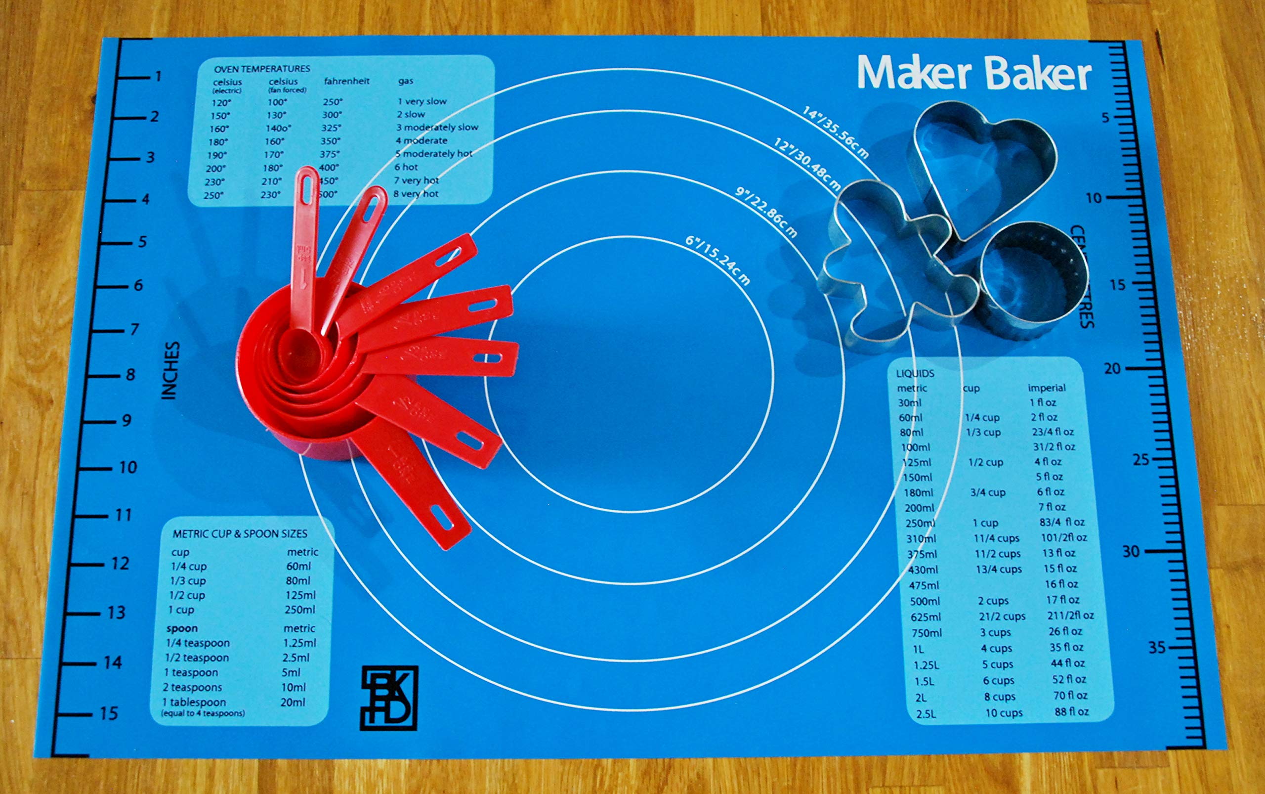 Maker Baker Blue Silicone pastry & baking mat | non-stick non-slip mat | Extra Large Convenient Measurements Imperial & Metric units |Excellent for rolling dough | Food safe BPA free non-toxic