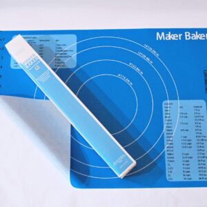 Maker Baker Blue Silicone pastry & baking mat | non-stick non-slip mat | Extra Large Convenient Measurements Imperial & Metric units |Excellent for rolling dough | Food safe BPA free non-toxic