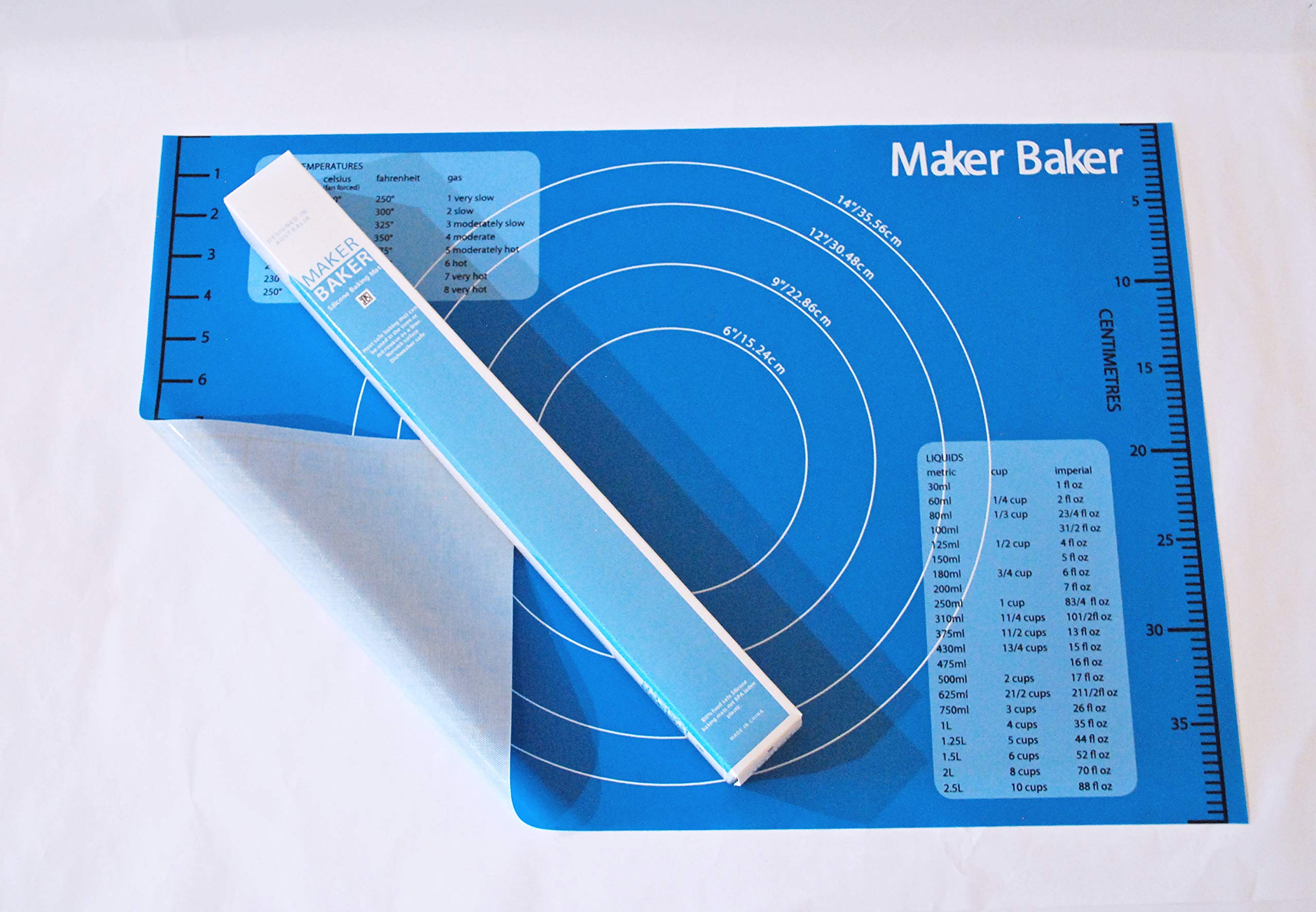 Maker Baker Blue Silicone pastry & baking mat | non-stick non-slip mat | Extra Large Convenient Measurements Imperial & Metric units |Excellent for rolling dough | Food safe BPA free non-toxic