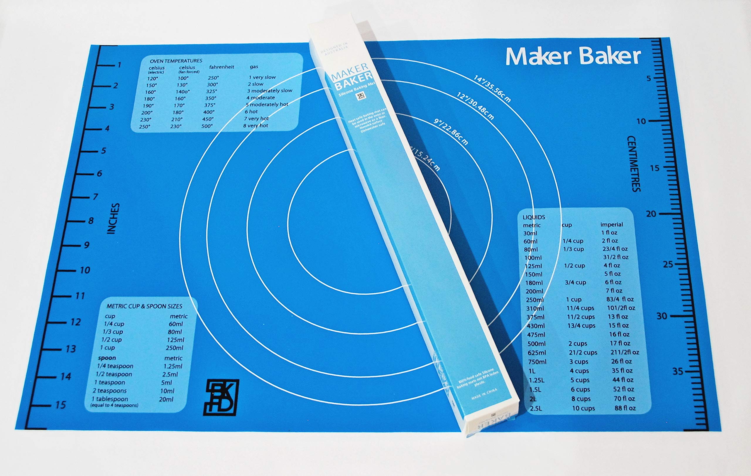 Maker Baker Blue Silicone pastry & baking mat | non-stick non-slip mat | Extra Large Convenient Measurements Imperial & Metric units |Excellent for rolling dough | Food safe BPA free non-toxic