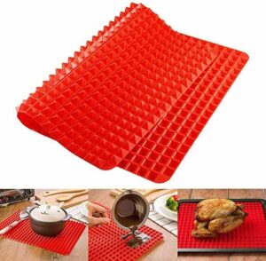 silicone pyramid cooking mat | non- stick healthy fat sheet for oven grilling bbq | 15.35 x 10.83 inches | baking mat | cooking pan | baking sheet | pastry cooking mat | red |