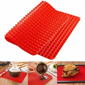 Silicone Pyramid Cooking Mat | Non- Stick Healthy Fat Sheet For Oven Grilling BBQ | 15.35 x 10.83 inches | Baking Mat | Cooking Pan | Baking Sheet | Pastry Cooking Mat | Red |