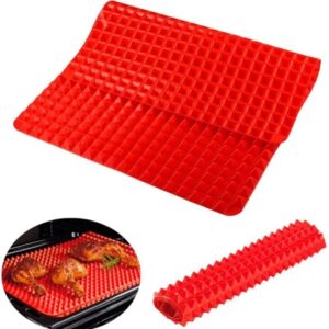 Silicone Pyramid Cooking Mat | Non- Stick Healthy Fat Sheet For Oven Grilling BBQ | 15.35 x 10.83 inches | Baking Mat | Cooking Pan | Baking Sheet | Pastry Cooking Mat | Red |