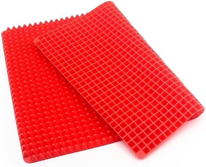 Silicone Pyramid Cooking Mat | Non- Stick Healthy Fat Sheet For Oven Grilling BBQ | 15.35 x 10.83 inches | Baking Mat | Cooking Pan | Baking Sheet | Pastry Cooking Mat | Red |