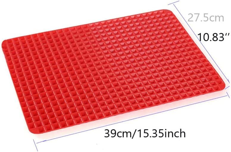 Silicone Pyramid Cooking Mat | Non- Stick Healthy Fat Sheet For Oven Grilling BBQ | 15.35 x 10.83 inches | Baking Mat | Cooking Pan | Baking Sheet | Pastry Cooking Mat | Red |