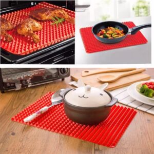 Silicone Pyramid Cooking Mat | Non- Stick Healthy Fat Sheet For Oven Grilling BBQ | 15.35 x 10.83 inches | Baking Mat | Cooking Pan | Baking Sheet | Pastry Cooking Mat | Red |