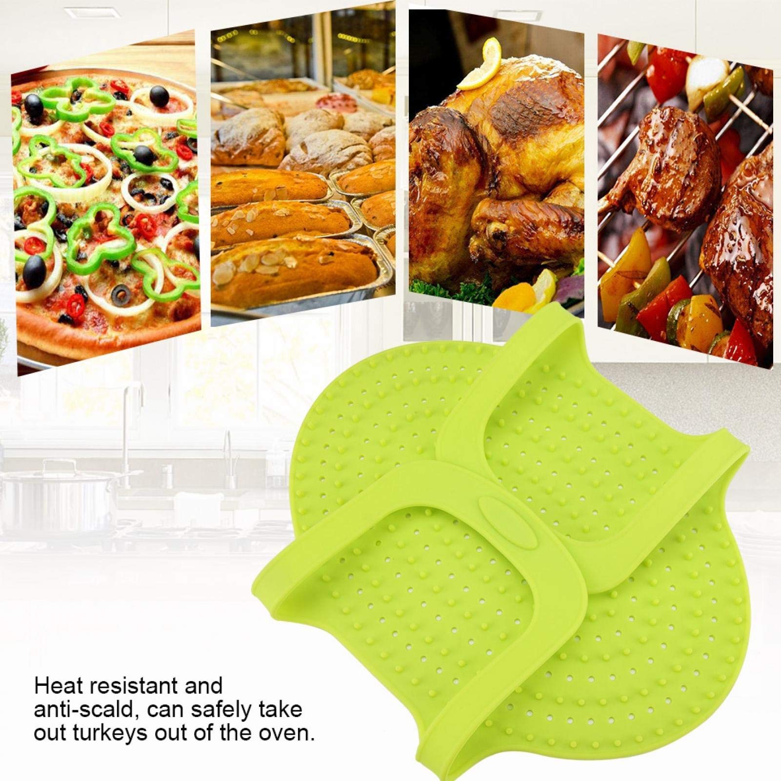 Silicone Turkey Lifter, Heat Resistant Non-Stick Poultry Lifter Turkey Roasting Sling Home Cooking Chicken Turkey Meat Lifter Mat Baking Pan Kitchen Tool, 23.2 x 12.4 in (Green)